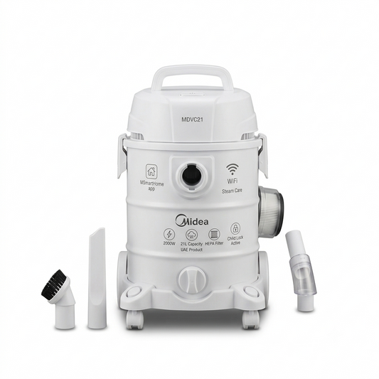 Midea 2000W Drum Vacuum Cleaner MDVC21 | 21L Capacity | Blow Function | HEPA Filter | UAE