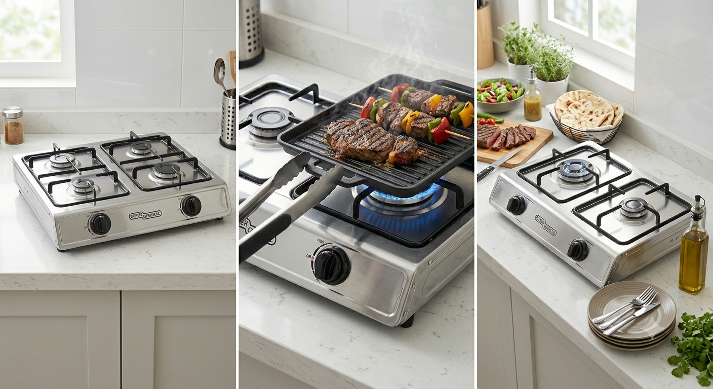 SUPER GENERAL 2 Burner Gas Stove SGB212FFD – Auto Ignition Stainless Steel Table Top Cooker