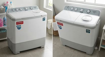 Hitachi 25KG Twin Tub Semi Automatic Washing Machine | Air Jet Dry, Powerful Wash & Heavy Duty Performance