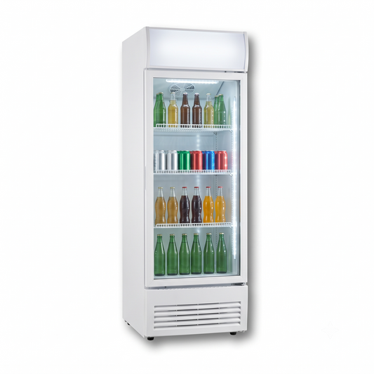 Nobel 338L Showcase Chiller NSF400 | Single Glass Door | LED Lighting | Commercial Beverage Cooler | White | UAE