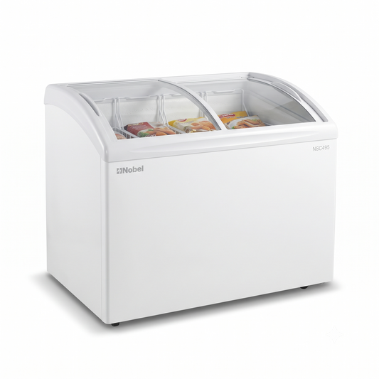 Nobel 328L Showcase Chest Freezer NSC495 | Double Sliding Glass Door | Commercial Display Freezer | White | UAE
