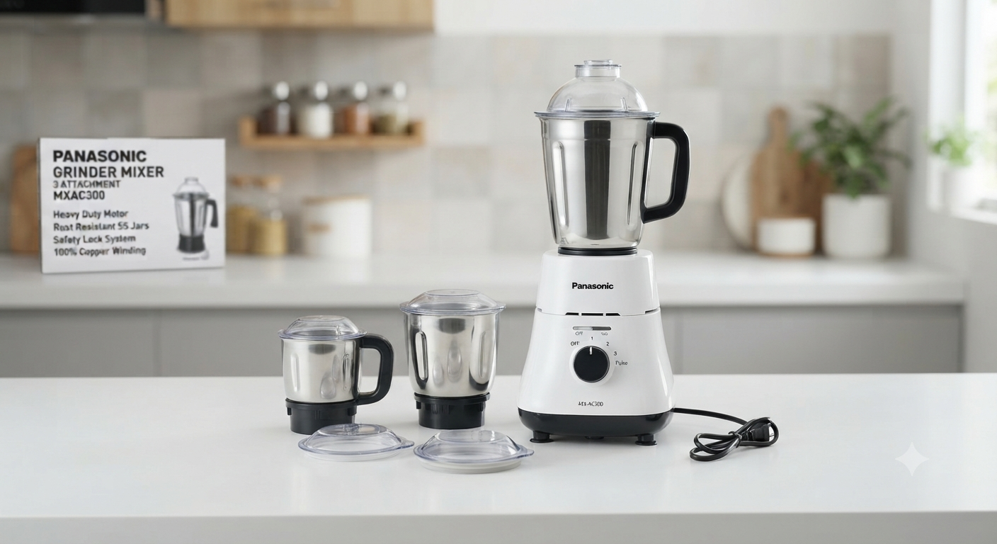 Panasonic Mixer Grinder MX-AC300 | 3 Stainless Steel Jars | 1000W Max Motor | UAE