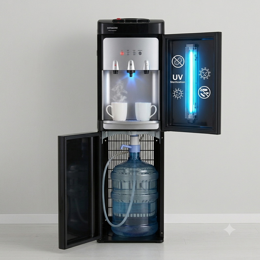 Hitachi HWD-B50000SV UV Bottom Load Water Dispenser | Hot, Cold & Ambient Water | UV Sterilization