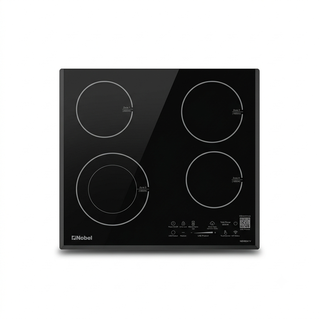 Nobel 60cm Vitro Ceramic Hob NBH6041V | 4 Hi-Light Cooking Zones | Touch Control | 6000W | Black | UAE