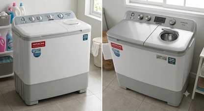 Hitachi 25KG Twin Tub Semi Automatic Washing Machine | Air Jet Dry, Powerful Wash & Heavy Duty Performance