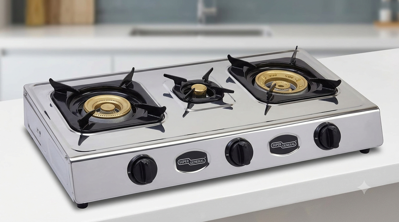 SUPER GENERAL 3 Burner Gas Stove SGB03SS – Stainless Steel Table Top Cooker
