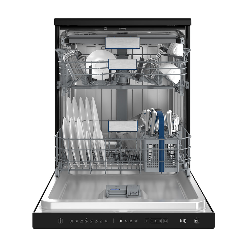 Hitachi15 Place Settings Freestanding Dishwasher with 8 Wash Programs & Inverter Motor – Glass Black