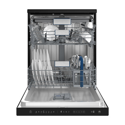 Hitachi15 Place Settings Freestanding Dishwasher with 8 Wash Programs & Inverter Motor – Glass Black
