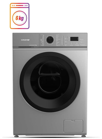 Krome KR-WFL60SS 6KG Front Load Fully Automatic Washing Machine – 1000 RPM LED Display | Titanium Silver