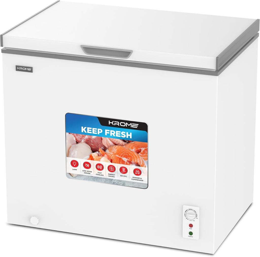 KROME Chest Freezer 300L KR-CF325R – Single Door Deep Freezer with R600a Refrigerant & Removable Basket
