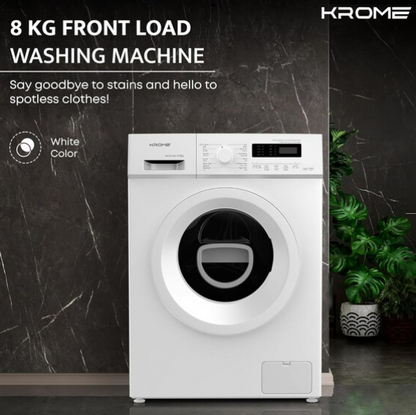 Krome KR-WFL80SI 8KG Front Load Fully Automatic Washing Machine – 1400 RPM BLDC Inverter Motor | White