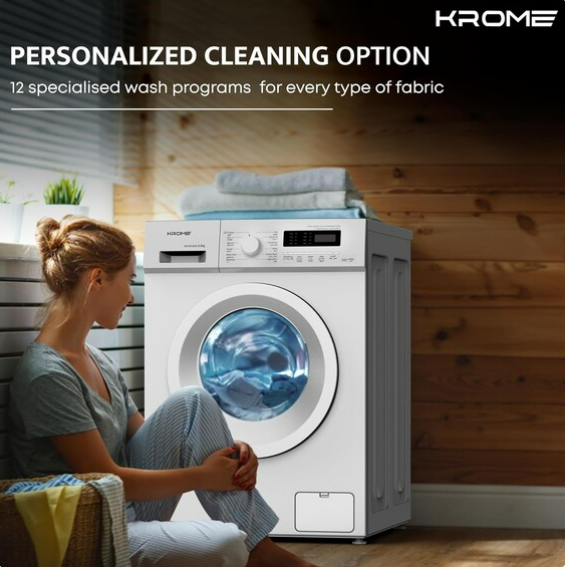 Krome KR-WFL80SI 8KG Front Load Fully Automatic Washing Machine – 1400 RPM BLDC Inverter Motor | White