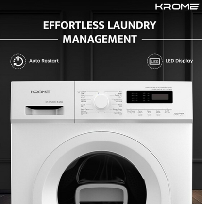 Krome KR-WFL80SI 8KG Front Load Fully Automatic Washing Machine – 1400 RPM BLDC Inverter Motor | White