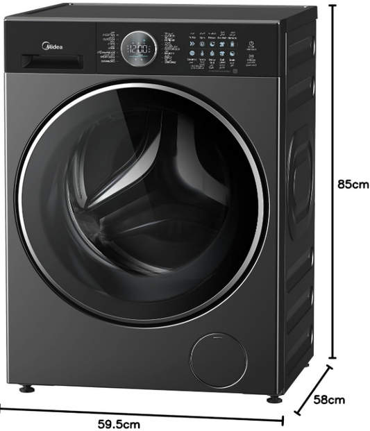 Midea 10kg Front Load Washing Machine MF210W100WB/T-GCC | 1400 RPM | Inverter Motor | Steam | Black | UAE