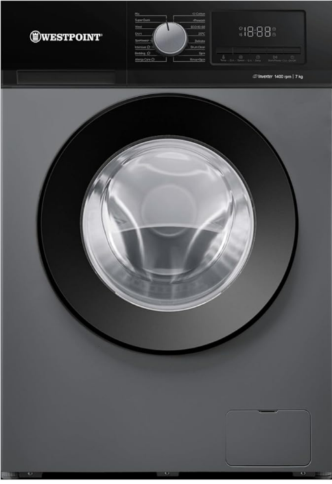 Westpoint WMT-714A25S 7KG Front Load Fully Automatic Washing Machine | 1400 RPM | Inverter Motor | Silver