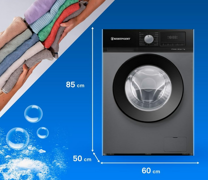 Westpoint WMT-714A25S 7KG Front Load Fully Automatic Washing Machine | 1400 RPM | Inverter Motor | Silver
