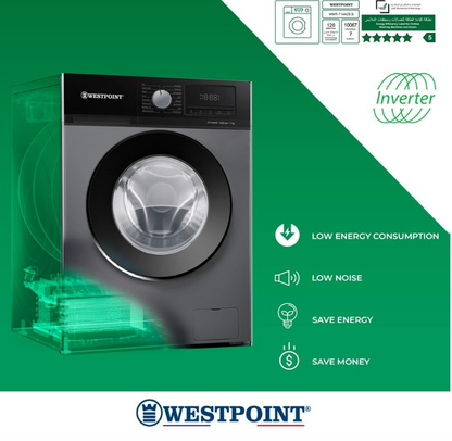 Westpoint WMT-714A25S 7KG Front Load Fully Automatic Washing Machine | 1400 RPM | Inverter Motor | Silver