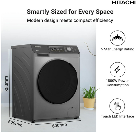 Hitachi BD-802HVOS 8KG Front Load Washing Machine | Inverter Motor, Steam Hygiene & 1400 RPM