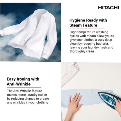 Hitachi BD-802HVOS 8KG Front Load Washing Machine | Inverter Motor, Steam Hygiene & 1400 RPM