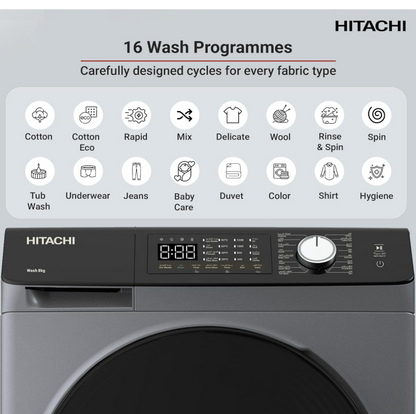 Hitachi BD-802HVOS 8KG Front Load Washing Machine | Inverter Motor, Steam Hygiene & 1400 RPM