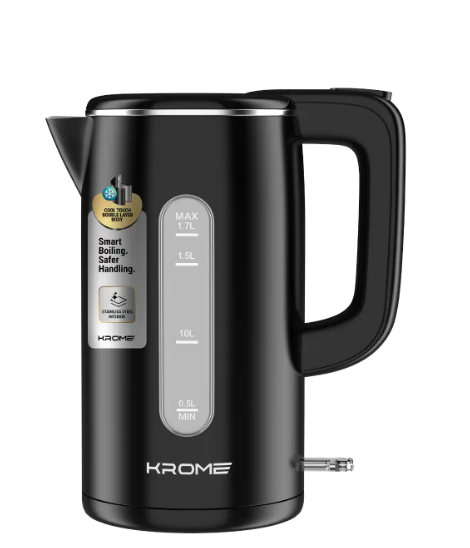KROME Double Layer Electric Kettle 1.7L KR-KTCT300PD – Cool Touch Stainless Steel Kettle with Auto Shut-Off