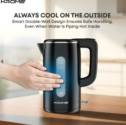 KROME Double Layer Electric Kettle 1.7L KR-KTCT300PD – Cool Touch Stainless Steel Kettle with Auto Shut-Off