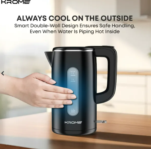 KROME Double Layer Electric Kettle 1.7L KR-KTCT300PD – Cool Touch Stainless Steel Kettle with Auto Shut-Off