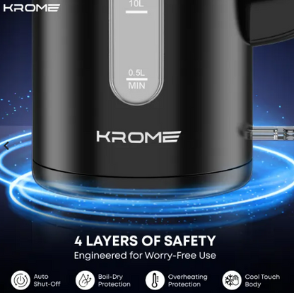KROME Double Layer Electric Kettle 1.7L KR-KTCT300PD – Cool Touch Stainless Steel Kettle with Auto Shut-Off