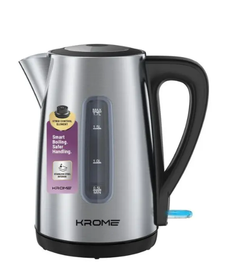 KROME Kettle Stainless Steel 1.7L – KR-KTSS210PD | STRIX UK Control Electric Kettle