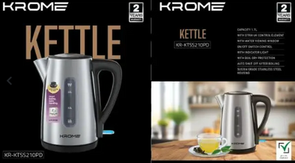 KROME Kettle Stainless Steel 1.7L – KR-KTSS210PD | STRIX UK Control Electric Kettle