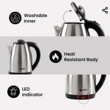 SPJ Electric Kettle EKX-SS18L05 | 2L | 1500W | 304 Stainless Steel | Auto Shut-Off