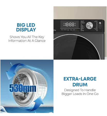 Krome KR-WD128STI 12KG Washer & 8KG Dryer Front Load Fully Automatic Washer Dryer – 1400 RPM Direct Drive Motor | Titanium Black