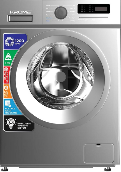 Krome KR-WFL707SIS 7KG Front Load Fully Automatic Washing Machine – 1200 RPM BLDC Inverter Motor | Titanium Silver