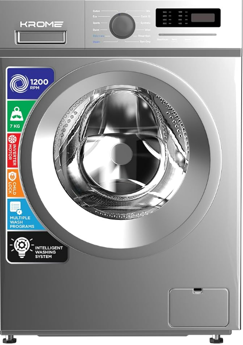Krome KR-WFL707SIS 7KG Front Load Fully Automatic Washing Machine – 1200 RPM BLDC Inverter Motor | Titanium Silver