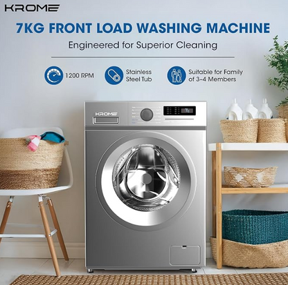 Krome KR-WFL707SIS 7KG Front Load Fully Automatic Washing Machine – 1200 RPM BLDC Inverter Motor | Titanium Silver