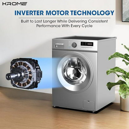 Krome KR-WFL707SIS 7KG Front Load Fully Automatic Washing Machine – 1200 RPM BLDC Inverter Motor | Titanium Silver