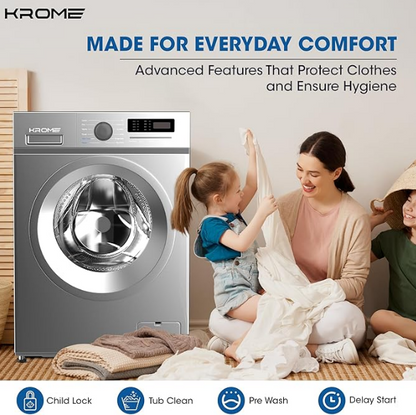 Krome KR-WFL707SIS 7KG Front Load Fully Automatic Washing Machine – 1200 RPM BLDC Inverter Motor | Titanium Silver
