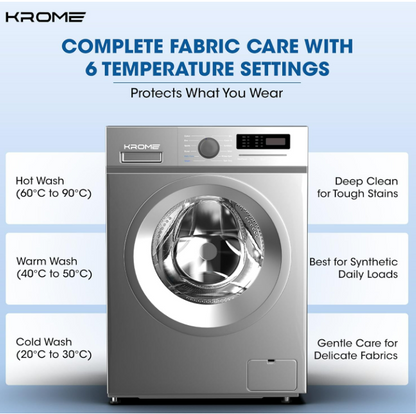 Krome KR-WFL707SIS 7KG Front Load Fully Automatic Washing Machine – 1200 RPM BLDC Inverter Motor | Titanium Silver
