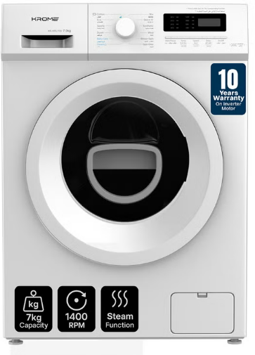 Krome KR-WFL70SI 7KG Front Load Fully Automatic Washing Machine – 1400 RPM BLDC Inverter Motor | White