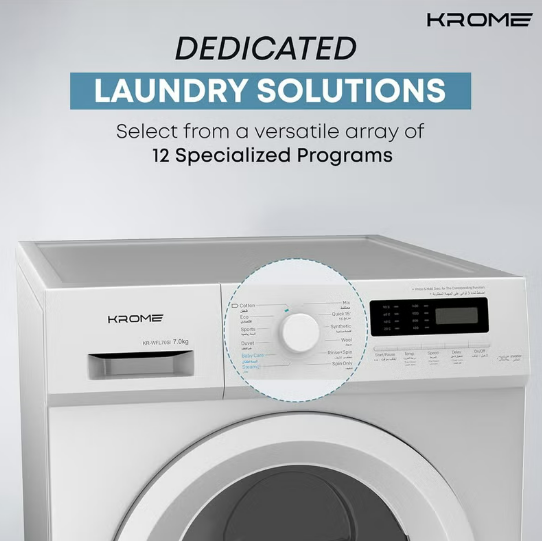 Krome KR-WFL70SI 7KG Front Load Fully Automatic Washing Machine – 1400 RPM BLDC Inverter Motor | White