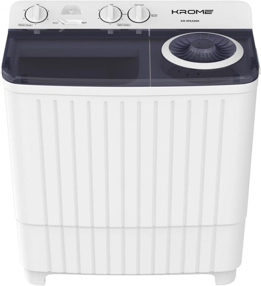 Krome KR-WSA100K 10KG Twin Tub Semi-Automatic Washing Machine – Heavy-Duty Top Load Washer with Durable Aluminium Motor