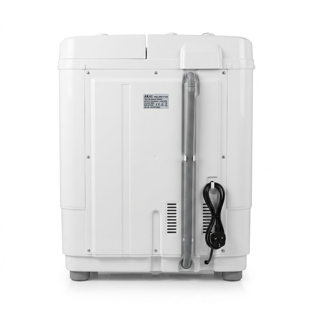 AKAI Twin Tub Washing Machine 6KG WMMA-XTT62W – Semi Automatic | Twin Tub Design | Spin Dryer | Compact Laundry Solution | White