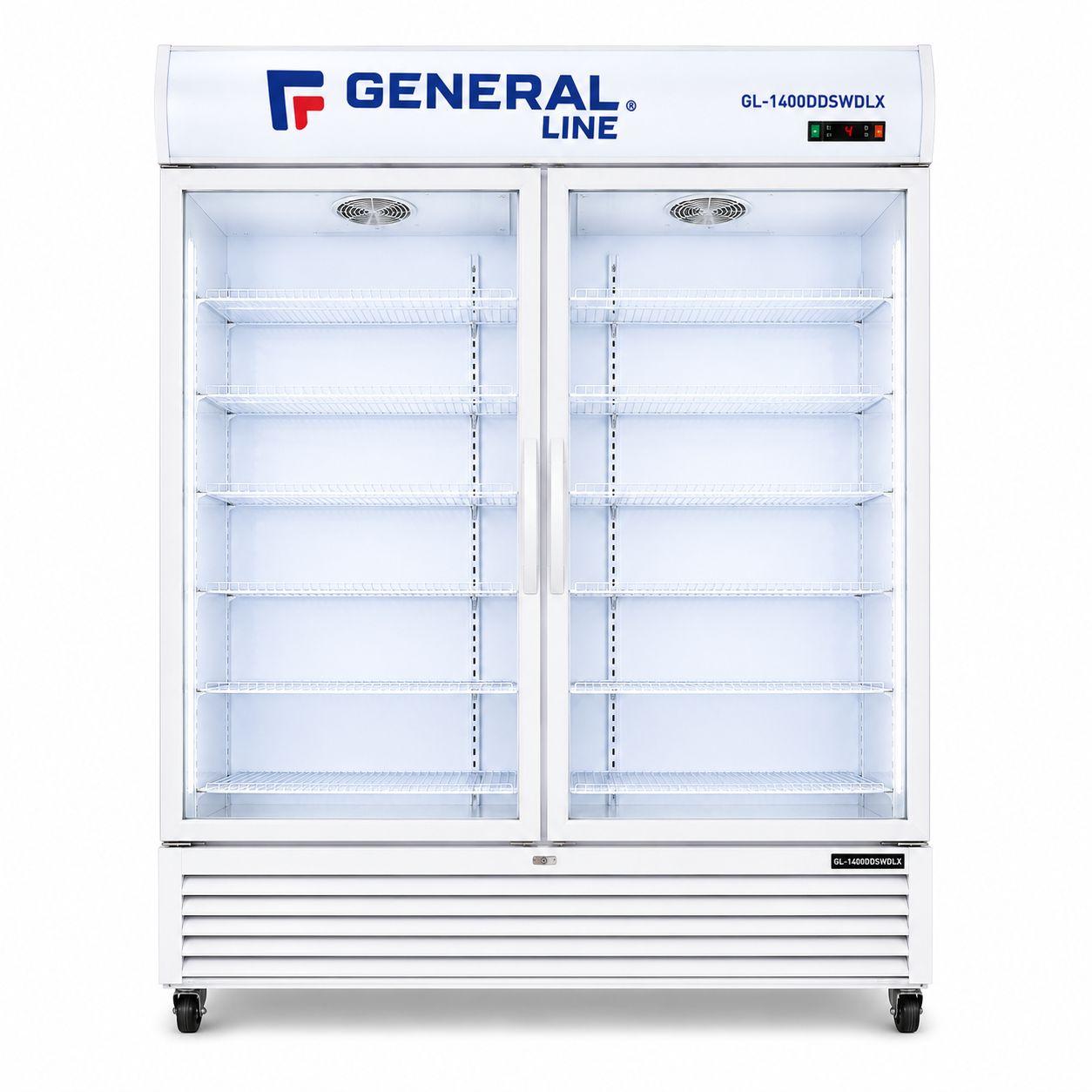 General Line GL-1400DDSWDLX Double Swing Glass Door Showcase Chiller – Commercial Display Refrigerator