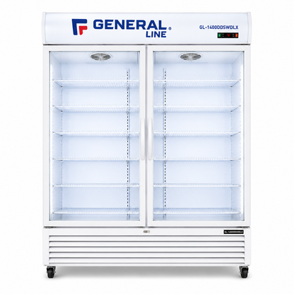 General Line GL-1400DDSWDLX Double Swing Glass Door Showcase Chiller – Commercial Display Refrigerator