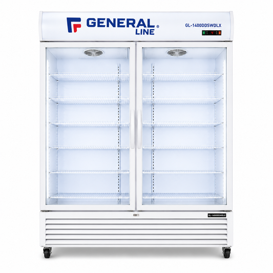 General Line GL-1400DDSWDLX Double Swing Glass Door Showcase Chiller – Commercial Display Refrigerator