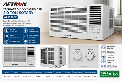 AFTRON AFA2595E Window Air Conditioner 2.0 Ton Rotary Compressor – T3 Tropical Cooling