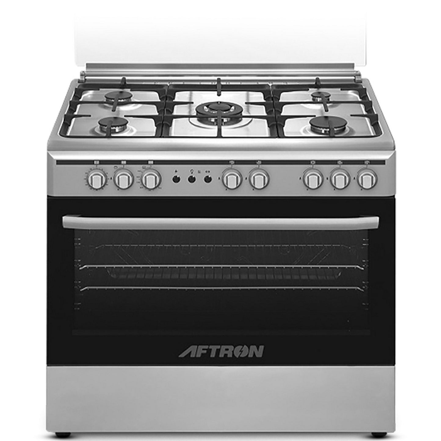 AFTRON 90x60cm Gas Cooker Silver/Black – AFGR9080BTFSD | 5 Gas Burners with Self-Ignition & Oven