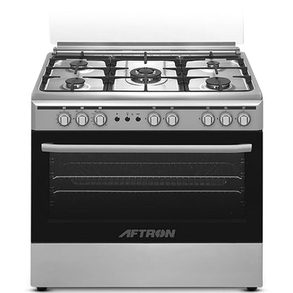 AFTRON 90x60cm Gas Cooker Silver/Black – AFGR9080BTFSD | 5 Gas Burners with Self-Ignition & Oven