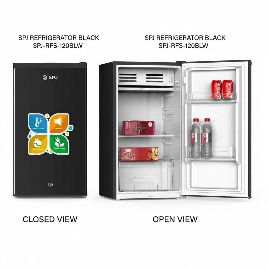 SPJ Single Door Refrigerator Black SPJ-RFS-120BLW | 90L Compact Refrigerator | Direct Cool | R600a Refrigerant-120BLW