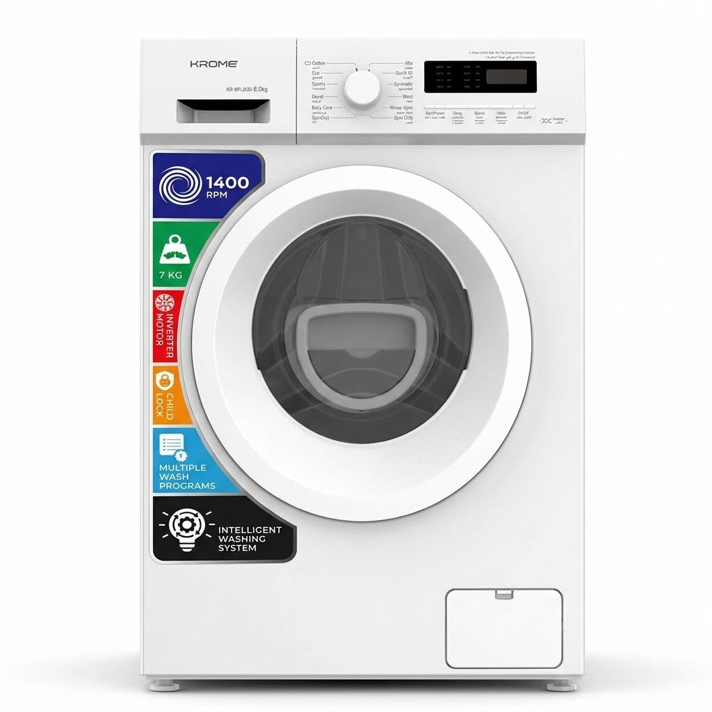 Krome KR-WFL70SI 7KG Front Load Fully Automatic Washing Machine – 1400 RPM BLDC Inverter Motor | White